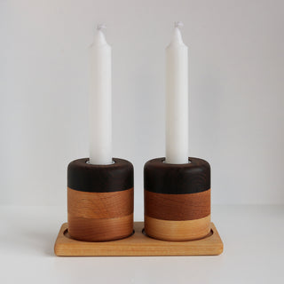 Duo bougeoirs - Merisier/chêne/noyer - Moyen