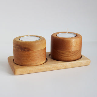 Duo bougeoirs - Merisier/chêne - Petit