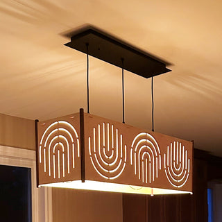 Luminaire suspendu rectangulaire en bois – Modèle L’Empreinte – design éco-conçu fabriqué au Québec
