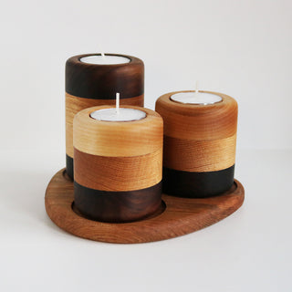 Trio bougeoirs - Merisier/chêne/noyer