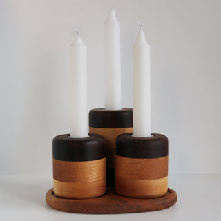Trio bougeoirs - Merisier/chêne/noyer