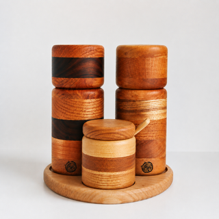 Trio de moulins sel et poivre 6 po avec main de sel et plateau en bois